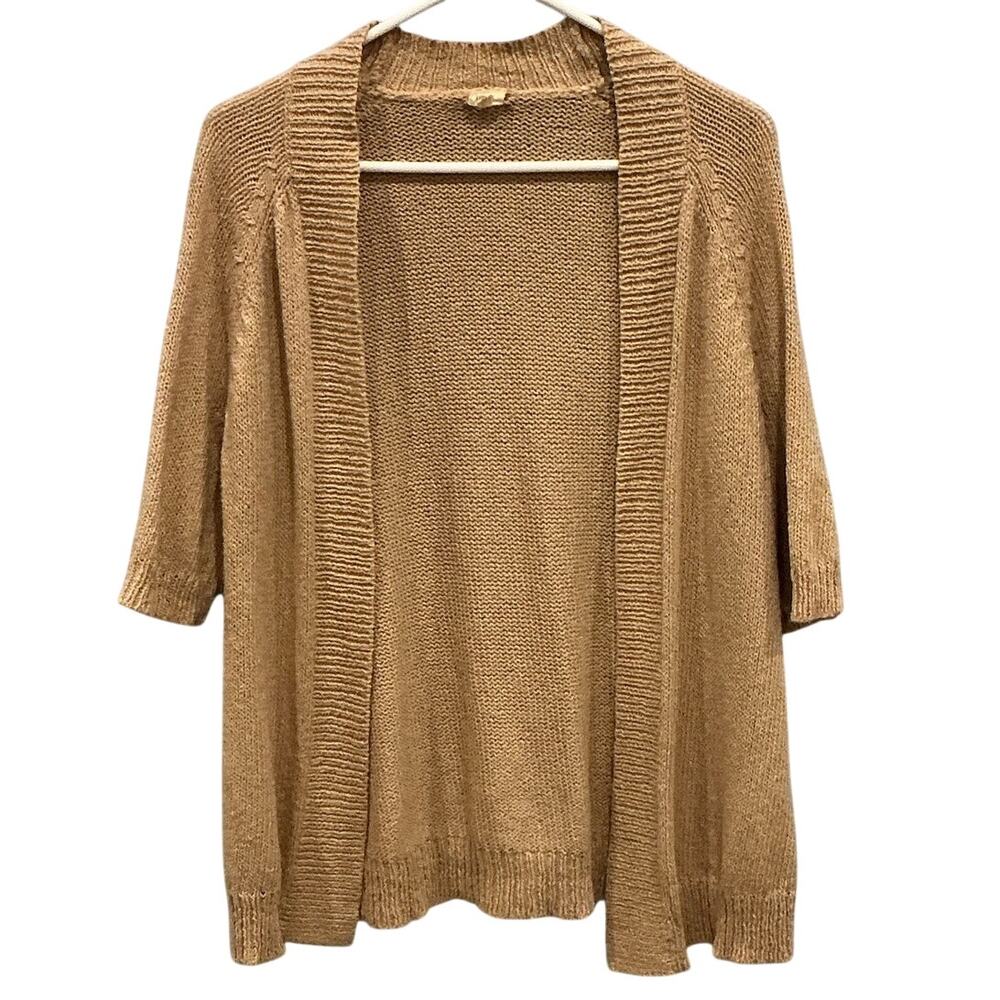 JCrew Womens Cotton Textured Chunky Knit Open Cardigan Beige M Coastal Cottage